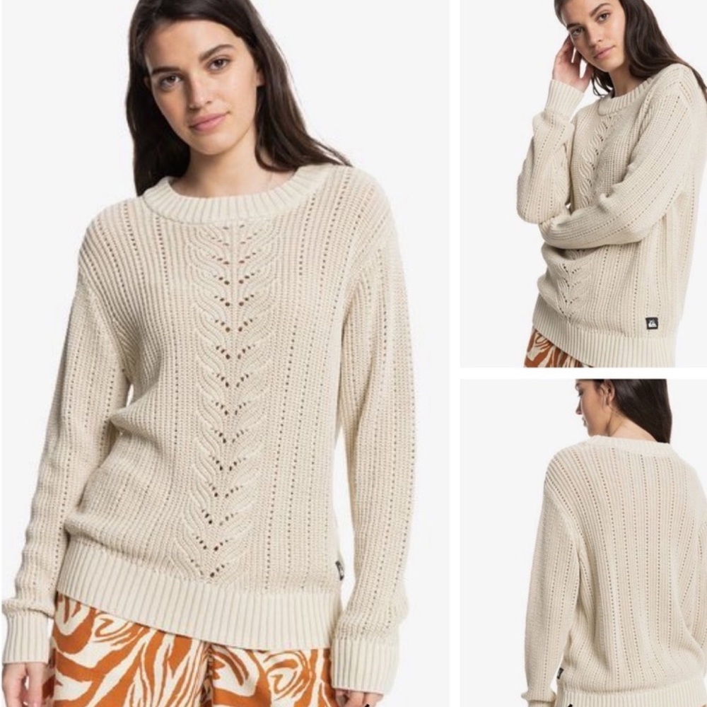 NEW Women’s Quicksilver Mixed Stitched Sweater XL Cotton Crewneck Classic Fit